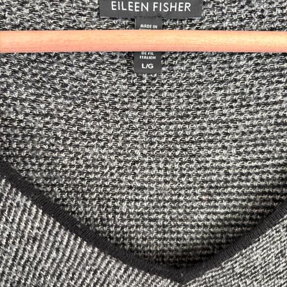 Eileen Fisher V Neck Wool Linen Sweater L Black White Capsule Minimalist - Picture 4 of 6